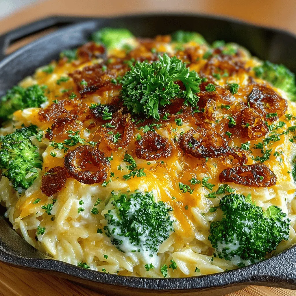 The magic of this Creamy Broccoli Cheddar Orzo Skillet lies in its simplicity and the quality of its ingredients. Each element contributes to the overall flavor profile, ensuring that every bite is as delicious as the last. Here’s what you’ll need to bring this dish to life: