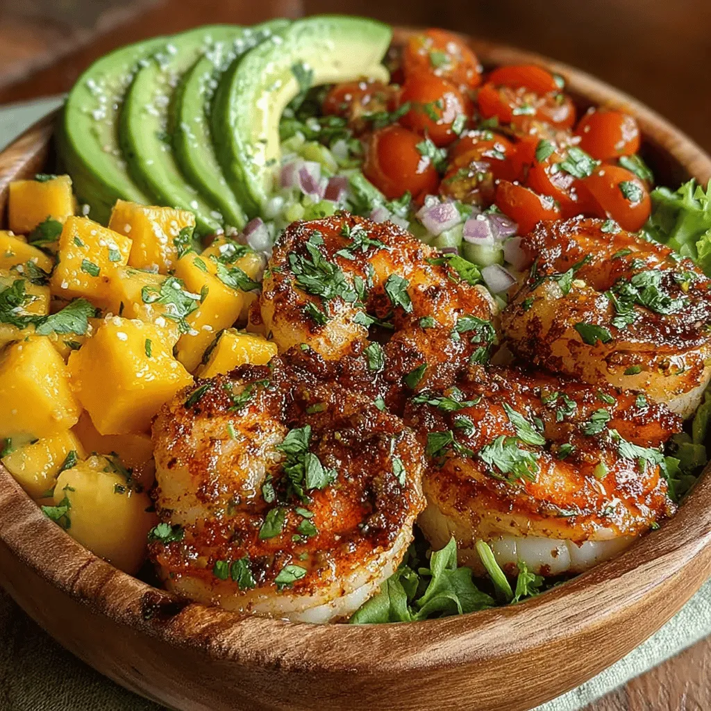The Tropical Bliss Mango & Shrimp Salad Bowl features a medley of key ingredients, each bringing its own unique health benefits and flavors to the dish: