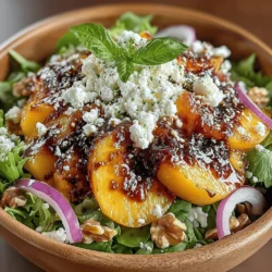 To maintain the integrity of the peaches while enhancing the presentation of your Sweet & Savory Peach & Goat Cheese Delight, it's essential to slice them correctly. Start by selecting ripe peaches that yield slightly to pressure but aren’t overly soft. A ripe peach will have a fragrant aroma and a slightly fuzzy exterior.