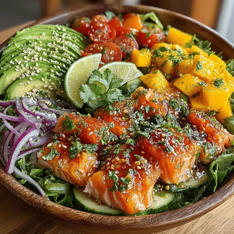 In the world of culinary creations, few dishes can evoke the vibrant colors and flavors of the tropics quite like the Tropical Bliss Mango & Salmon Salad Bowl. This recipe marries the rich, buttery flavor of salmon with the sweet, juicy notes of ripe mango, creating a delightful balance that is as pleasing to the palate as it is to the eyes. Ideal for warm summer days or any time you crave a light yet satisfying meal, this salad bowl brings together the best of fresh ingredients, making it not just a dish but a celebration of health and flavor.