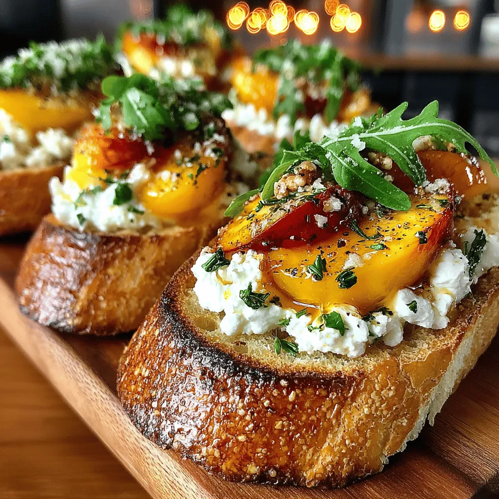 Crostini, a beloved Italian appetizer, transcends its humble origins as a simple toasted bread. With a delightful crunch and an inviting canvas for toppings, crostini has become a staple in modern culinary presentations. Among the numerous variations, the Sweet & Savory Peach & Goat Cheese Crostini shines brightly, celebrating the best of seasonal ingredients. This recipe artfully combines the luscious sweetness of ripe peaches with the creamy tang of goat cheese, all elevated by the aromatic notes of fresh thyme and a drizzle of honey. Whether you're hosting a summer soirée or enjoying a cozy night in, this crostini is a perfect choice, showcasing how simple ingredients can come together to create extraordinary flavors.