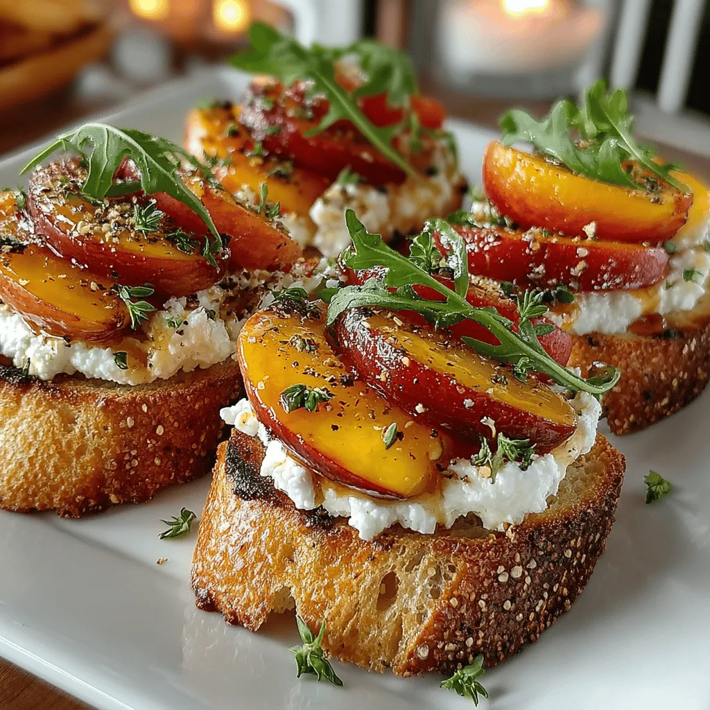 Crostini, a beloved Italian appetizer, transcends its humble origins as a simple toasted bread. With a delightful crunch and an inviting canvas for toppings, crostini has become a staple in modern culinary presentations. Among the numerous variations, the Sweet & Savory Peach & Goat Cheese Crostini shines brightly, celebrating the best of seasonal ingredients. This recipe artfully combines the luscious sweetness of ripe peaches with the creamy tang of goat cheese, all elevated by the aromatic notes of fresh thyme and a drizzle of honey. Whether you're hosting a summer soirée or enjoying a cozy night in, this crostini is a perfect choice, showcasing how simple ingredients can come together to create extraordinary flavors.