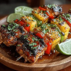 Creating your Tropical Bliss Grilled Chicken Pineapple Kabobs is a fun and rewarding process. Start by gathering your prepared ingredients: marinated chicken pieces, colorful bell peppers, red onions, and fresh pineapple chunks.