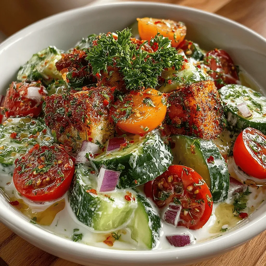 As the temperature rises and summer days stretch long into the evening, the allure of light, refreshing meals becomes undeniable. Among the myriad options available, the Refreshing Creamy Cucumber & Tomato Salad stands out as a vibrant, nutritious, and satisfying choice. This delightful dish is not only a feast for the eyes but also a medley of flavors, seamlessly combining the crispness of fresh cucumbers with the juicy sweetness of cherry tomatoes. Enveloped in a creamy dressing that elevates the raw ingredients, this salad is perfect for a variety of occasions. Whether you’re seeking a side dish for a summer barbecue, a light and healthy lunch, or a refreshing snack, this salad promises to impress and satisfy.