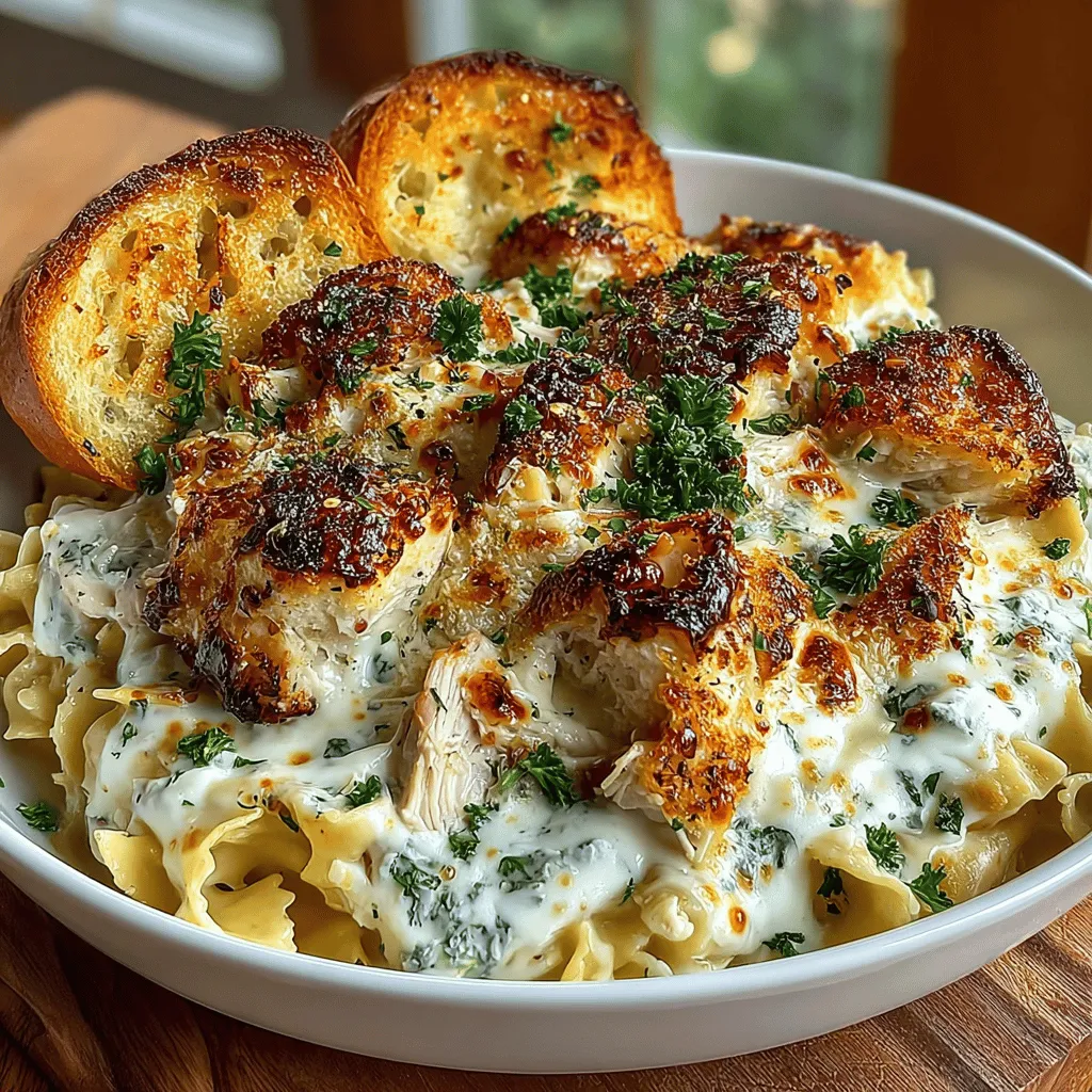 In the realm of comfort food, few dishes can rival the satisfying combination of garlic bread and chicken Alfredo. Think of the rich, creamy texture of the Alfredo sauce draping over tender pieces of chicken, perfectly paired with the crunch of golden garlic bread topping. This Golden Garlic Bread Chicken Alfredo Bake is not just a meal; it’s an experience that brings warmth to the table, making it a go-to option for weeknight dinners or festive family gatherings.