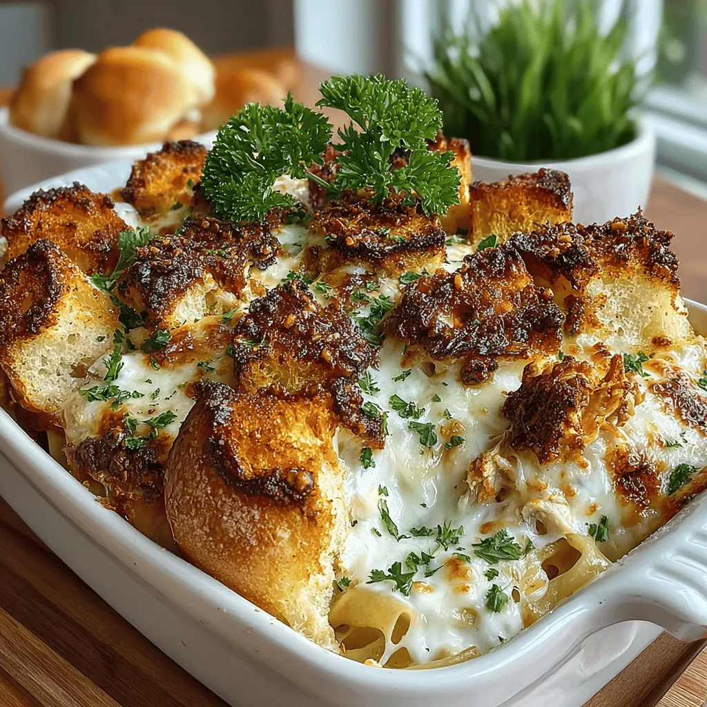 In the realm of comfort food, few dishes can rival the satisfying combination of garlic bread and chicken Alfredo. Think of the rich, creamy texture of the Alfredo sauce draping over tender pieces of chicken, perfectly paired with the crunch of golden garlic bread topping. This Golden Garlic Bread Chicken Alfredo Bake is not just a meal; it’s an experience that brings warmth to the table, making it a go-to option for weeknight dinners or festive family gatherings.