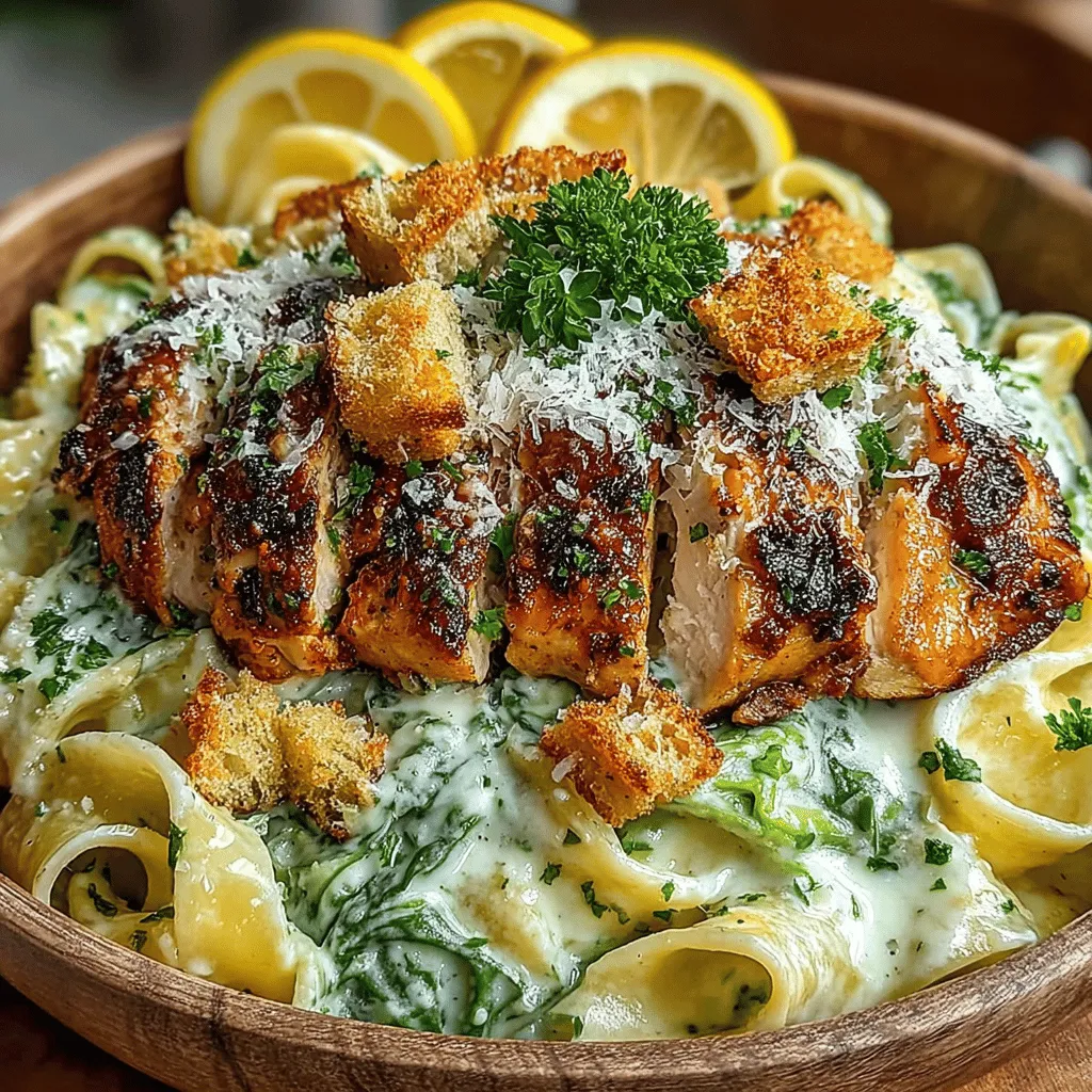 Discover the delightful fusion of flavors in our Grilled Chicken Caesar Pasta recipe. This dish brings together the classic tastes of a Caesar salad with the heartiness of pasta, making it an ideal choice for a satisfying meal any night of the week. Picture perfectly grilled chicken breast, tossed with al dente pasta, fresh romaine lettuce, and a creamy Caesar dressing, all topped with crunchy croutons and a sprinkle of Parmesan cheese. Whether you're hosting a dinner party or simply looking for a comforting family meal, this recipe is sure to impress.