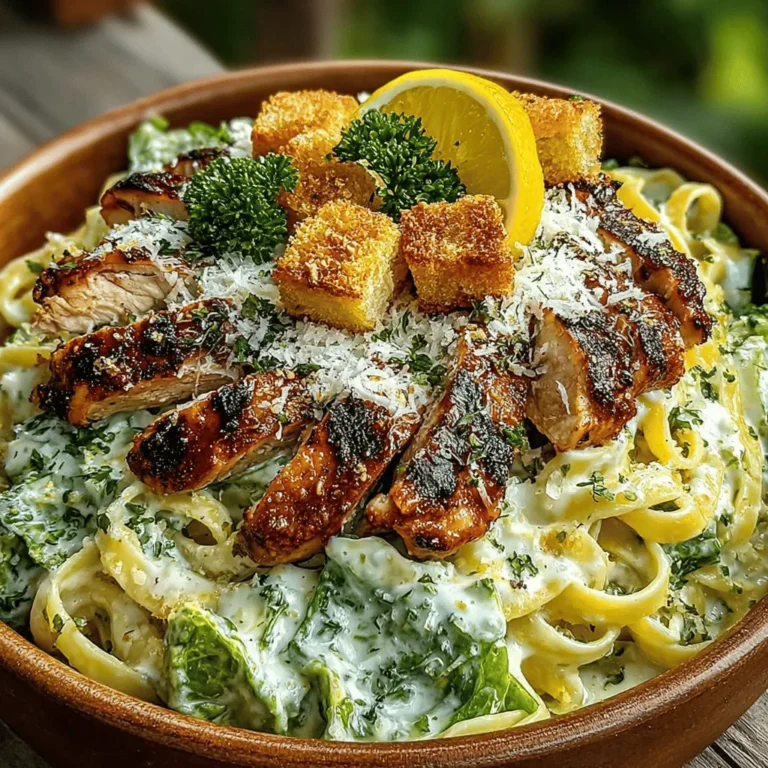 Discover the delightful fusion of flavors in our Grilled Chicken Caesar Pasta recipe. This dish brings together the classic tastes of a Caesar salad with the heartiness of pasta, making it an ideal choice for a satisfying meal any night of the week. Picture perfectly grilled chicken breast, tossed with al dente pasta, fresh romaine lettuce, and a creamy Caesar dressing, all topped with crunchy croutons and a sprinkle of Parmesan cheese. Whether you're hosting a dinner party or simply looking for a comforting family meal, this recipe is sure to impress.