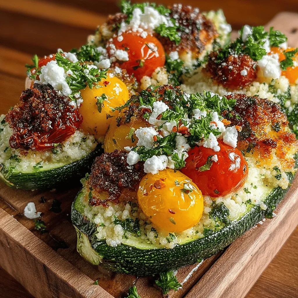 Stuffed zucchini is a culinary delight that has captured the hearts of home cooks and gourmet chefs alike. This versatile dish not only showcases the delicate flavor of fresh zucchini but also serves as a canvas for a variety of fillings, making it an adaptable choice for different dietary preferences. At the heart of our recipe for Zesty Stuffed Zucchini with Couscous and Feta lies a medley of fresh ingredients, including vibrant cherry tomatoes and tangy feta cheese, which not only enhance the dish's flavor profile but also contribute to its eye-catching presentation.