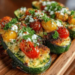 Stuffed zucchini is a culinary delight that has captured the hearts of home cooks and gourmet chefs alike. This versatile dish not only showcases the delicate flavor of fresh zucchini but also serves as a canvas for a variety of fillings, making it an adaptable choice for different dietary preferences. At the heart of our recipe for Zesty Stuffed Zucchini with Couscous and Feta lies a medley of fresh ingredients, including vibrant cherry tomatoes and tangy feta cheese, which not only enhance the dish's flavor profile but also contribute to its eye-catching presentation.