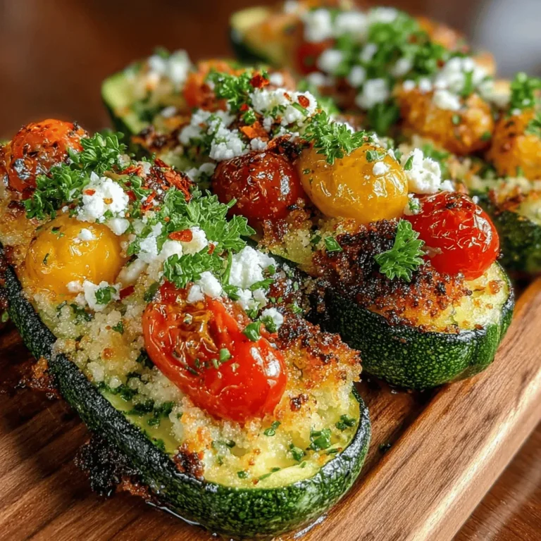 Stuffed zucchini is a culinary delight that has captured the hearts of home cooks and gourmet chefs alike. This versatile dish not only showcases the delicate flavor of fresh zucchini but also serves as a canvas for a variety of fillings, making it an adaptable choice for different dietary preferences. At the heart of our recipe for Zesty Stuffed Zucchini with Couscous and Feta lies a medley of fresh ingredients, including vibrant cherry tomatoes and tangy feta cheese, which not only enhance the dish's flavor profile but also contribute to its eye-catching presentation.