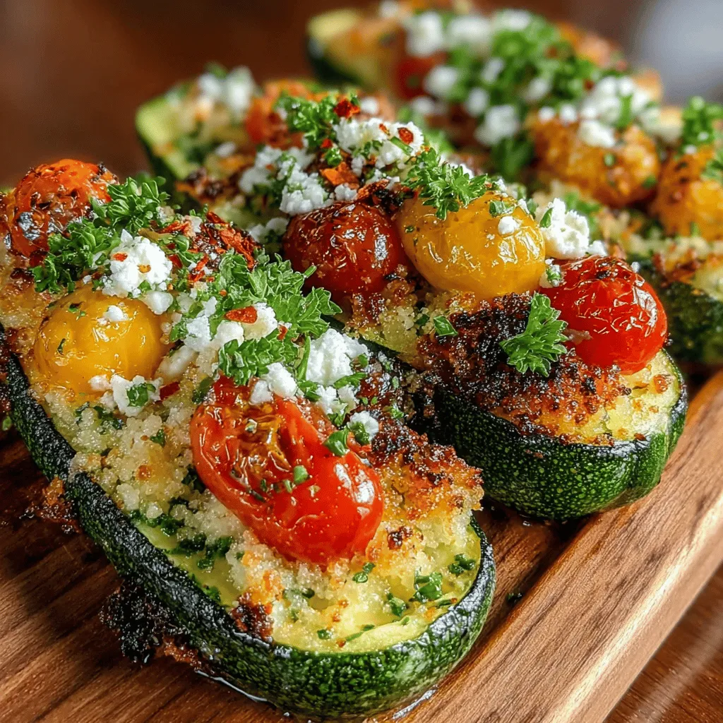 Stuffed zucchini is a culinary delight that has captured the hearts of home cooks and gourmet chefs alike. This versatile dish not only showcases the delicate flavor of fresh zucchini but also serves as a canvas for a variety of fillings, making it an adaptable choice for different dietary preferences. At the heart of our recipe for Zesty Stuffed Zucchini with Couscous and Feta lies a medley of fresh ingredients, including vibrant cherry tomatoes and tangy feta cheese, which not only enhance the dish's flavor profile but also contribute to its eye-catching presentation.