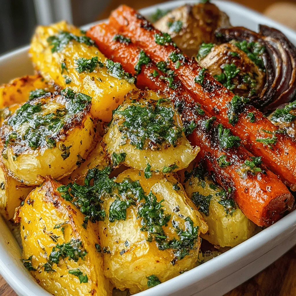 Garlic Herb Roasted Root Veggies is a flavorful and nutritious dish that brings together the wholesome goodness of root vegetables with the aromatic essence of garlic and fresh herbs. This dish not only offers a delightful medley of flavors but also packs a nutritional punch, making it a perfect side for any meal. The combination of roasting and the infusion of garlic and herbs elevates the natural sweetness of the vegetables, creating a satisfying experience for your taste buds.