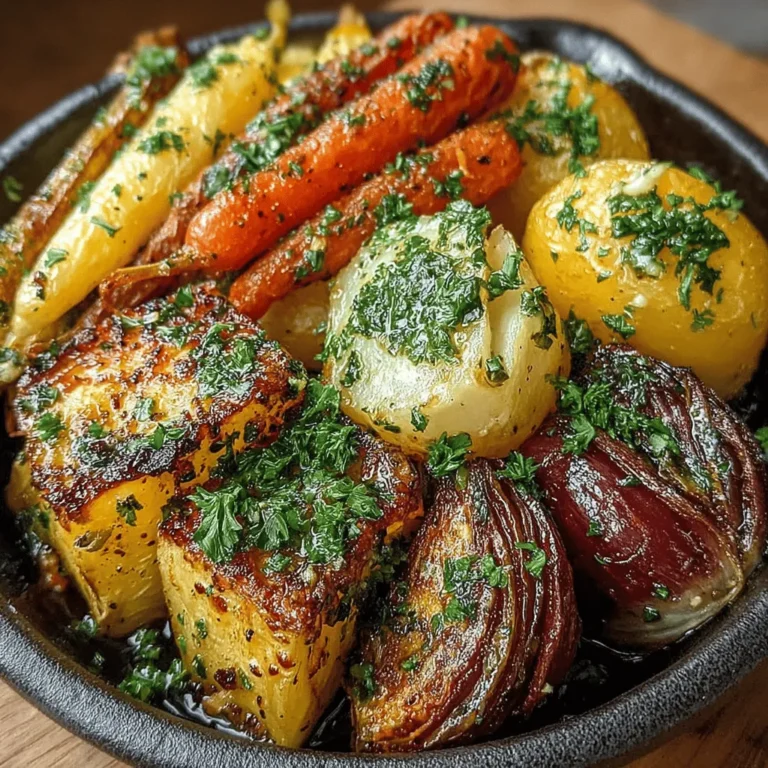 Garlic Herb Roasted Root Veggies is a flavorful and nutritious dish that brings together the wholesome goodness of root vegetables with the aromatic essence of garlic and fresh herbs. This dish not only offers a delightful medley of flavors but also packs a nutritional punch, making it a perfect side for any meal. The combination of roasting and the infusion of garlic and herbs elevates the natural sweetness of the vegetables, creating a satisfying experience for your taste buds.